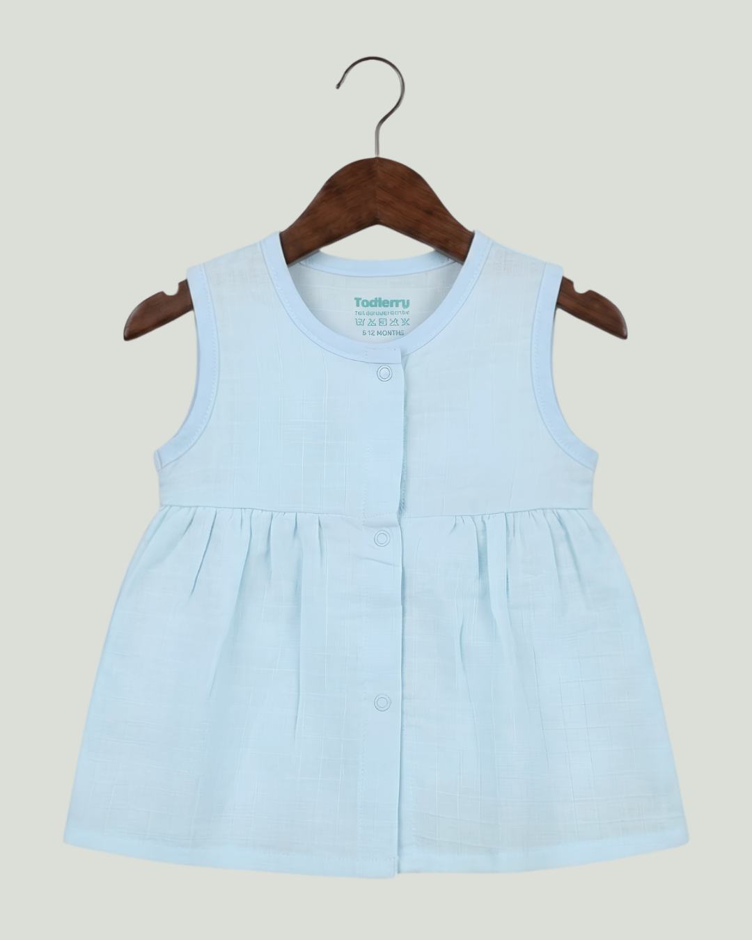 Premium Blue Muslin Sleeveless Frock – 100% Organic Cotton Baby Dress