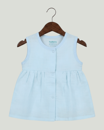 Premium Blue Muslin Sleeveless Frock – 100% Organic Cotton Baby Dress