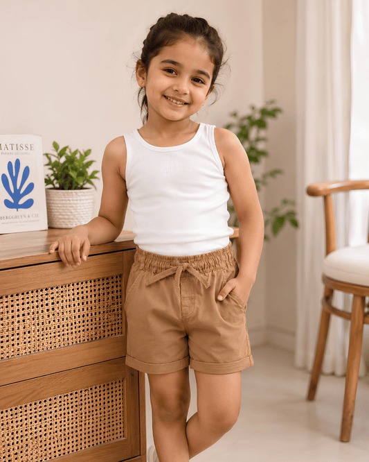 Kids Tan Brown Casual Chino Shorts | 100% Pure Cotton Boys Half Pants