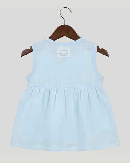 Premium Blue Muslin Sleeveless Frock – 100% Organic Cotton Baby Dress