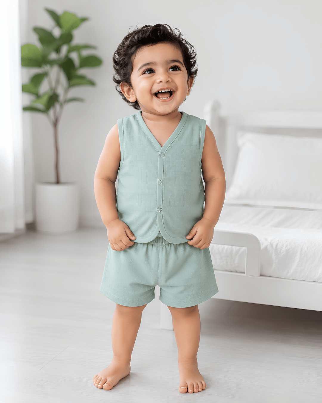 Soft Cotton Baby Mint Colour Jhabla & Shorts Set