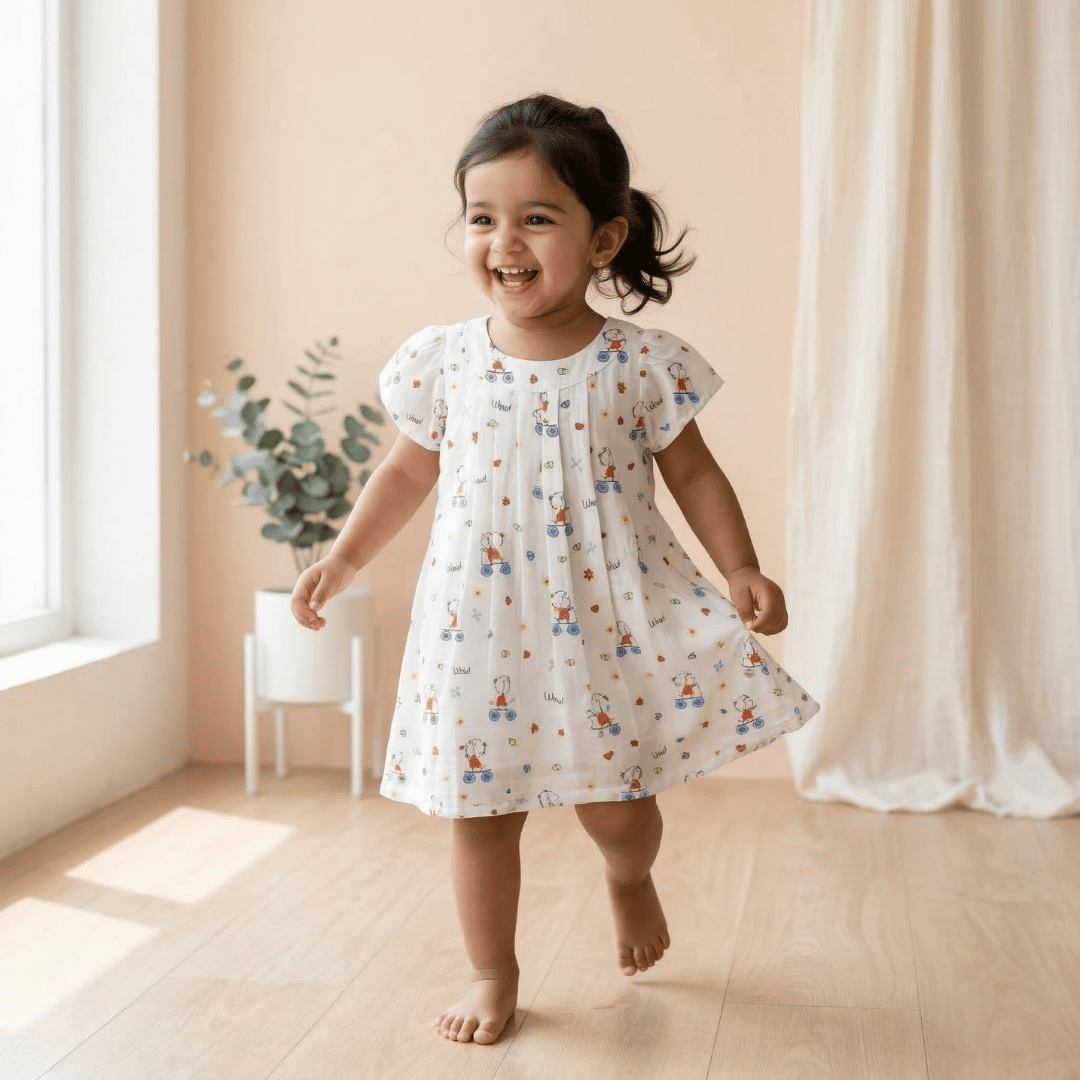 Soft Cotton Skate Printed Frock for Baby Girls - Comfortable Summer Dress