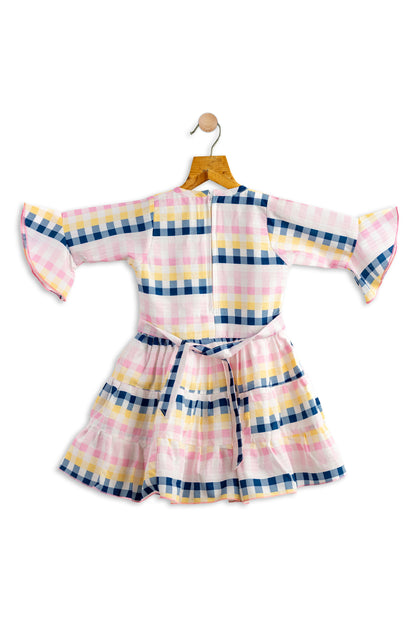 Todlerry Ruffle Full Sleeves Girls Frock | Printed Green & Peach |  100% Cotton