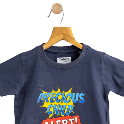 Boys Cotton T-Shirt Dark Blue Precious Alert Print Soft & Breathable 100% Cotton