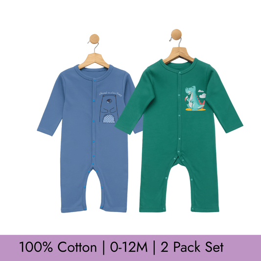 Todlerry Unisex Baby Rompers | Set of 2 | 100% Cotton
