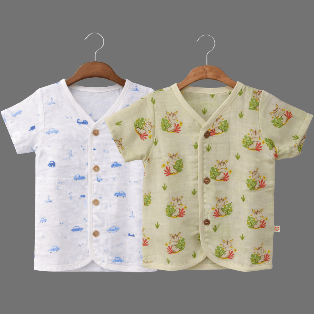 Unisex Comfy Cotton Set of 2 Jhabla With Soft Short Sleeve Button-Up