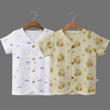Unisex Comfy Cotton Set of 2 Jhabla With Soft Short Sleeve Button-Up