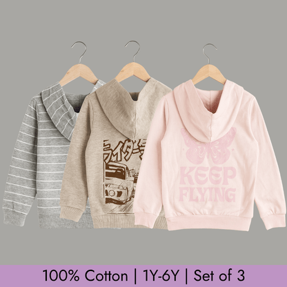 Full Sleeve Hoodie Set of 3 for Kids 100% Cotton
