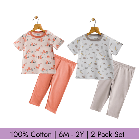 Todlerry Unisex Pajama set | Set of 2 | Soft & Breathable | 100% Cotton