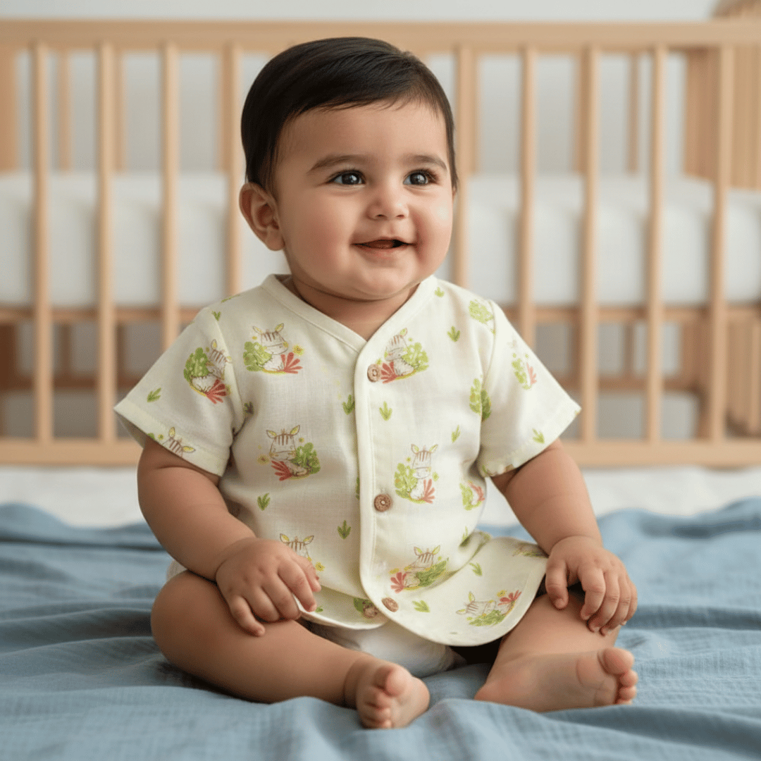 Unisex Comfy Cotton Cute Cow Jhabla With Soft Short Sleeve Button-Up