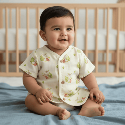 Unisex Comfy Cotton Cute Cow Jhabla With Soft Short Sleeve Button-Up