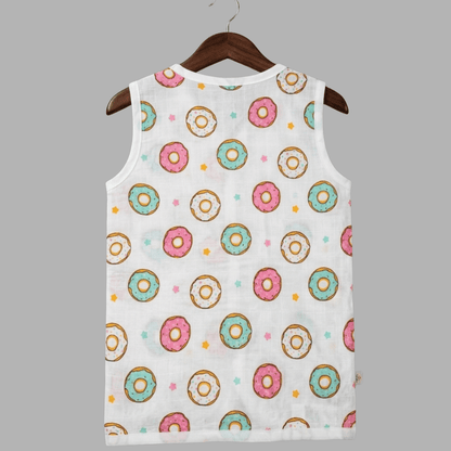 Sweet Donut Summer Cotton Snap Up Jhabla & Shorts Set