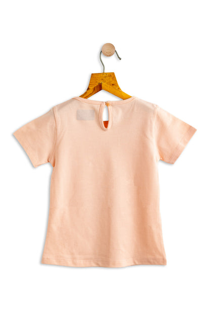 Girls Cotton T-Shirt Peach Shoe Print Soft & Breathable 100% Cotton