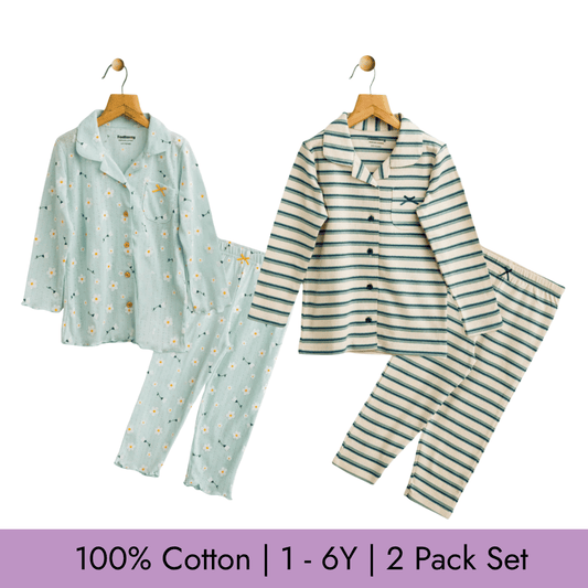 Todlerry Girl's Night Suit | Set of 2 | Soft & Breathable | 100% Cotton
