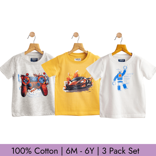 Todlerry Boys Cotton T-Shirt | Pack of 3 |Soft & Breathable | 100% Cotton