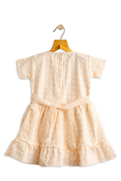 Todlerry Half-sleeve  Girls Frock | Solid White & Peach | 100% Cotton