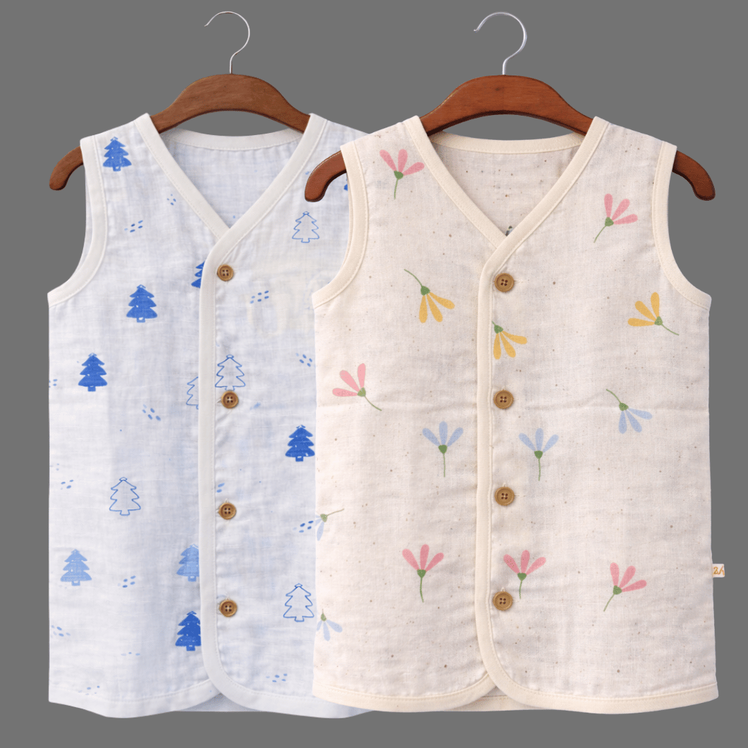 Unisex Soft Cotton Sleeveless Jhabla for Babies Combo sets