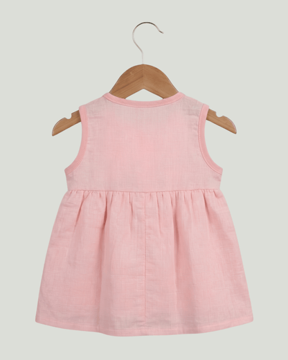 Premium Pink Muslin Sleeveless Frock – 100% Organic Cotton Baby Dress