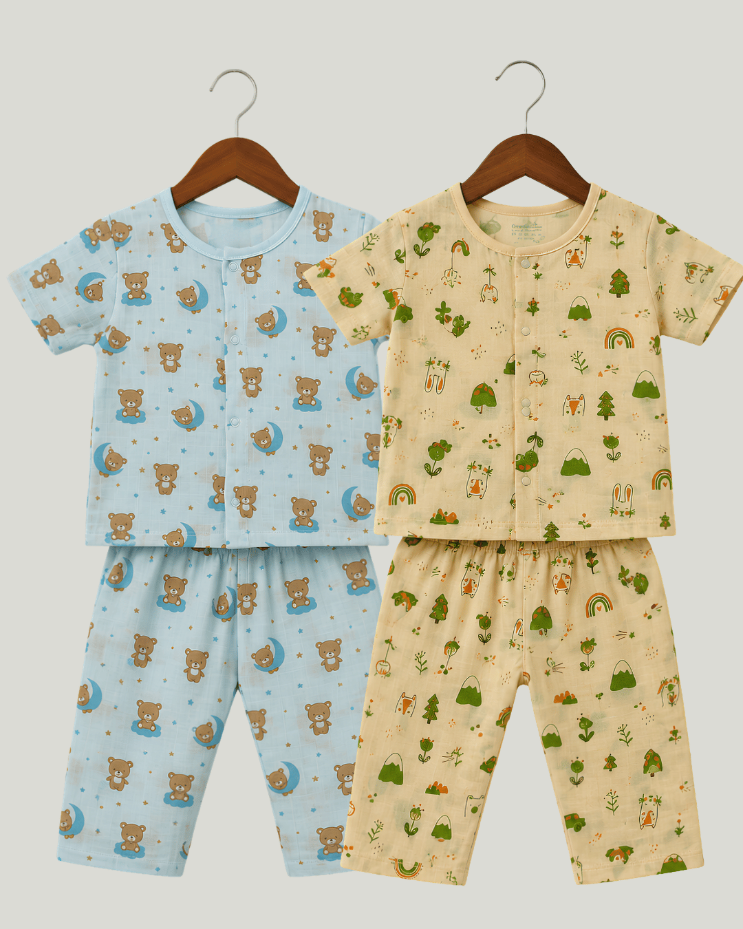 Cotton Kids Nightsuits - Pack of 2 Short Sleeve Sets for Boys & Girls