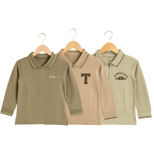 Boys Set of 3 Cotton Polo T-Shirt Soft & Breathable 100% Cotton