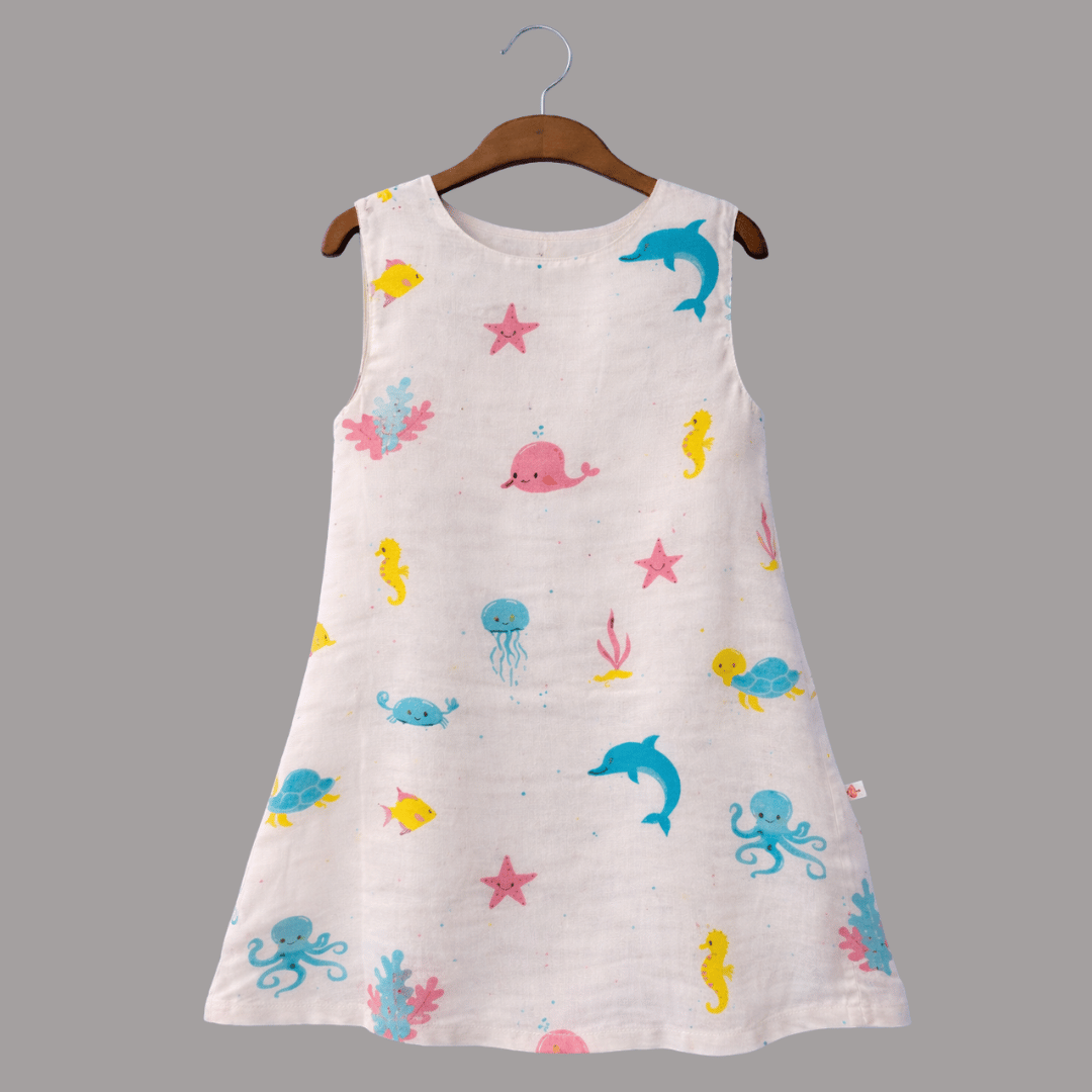 Soft Cotton Sleeveless Frock with Cute Shoulder Buttons