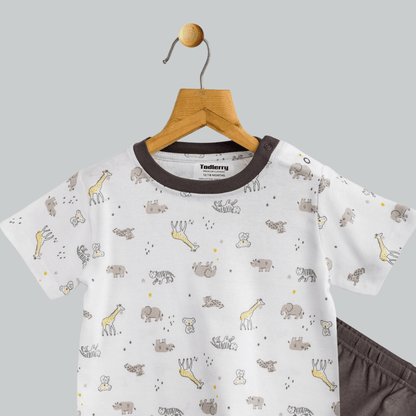 Unisex Pajama set White & Grey Soft & Breathable 100% Cotton