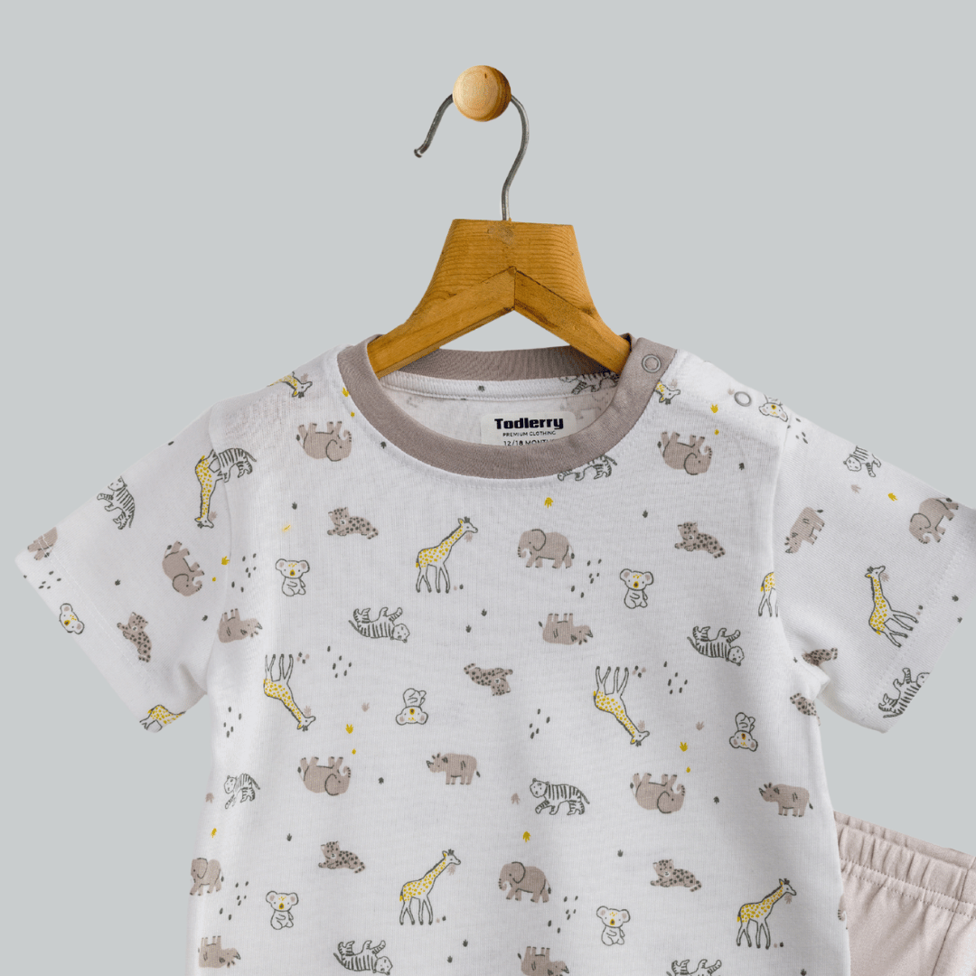 Unisex Pajama set White / Light Grey Soft & Breathable 100% Cotton