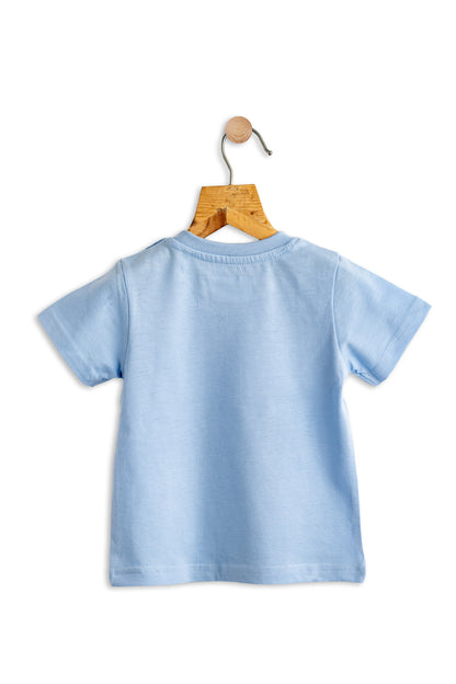 Boys Cotton T-Shirt Light Blue Geometric Print Soft & Breathable 100% Cotton