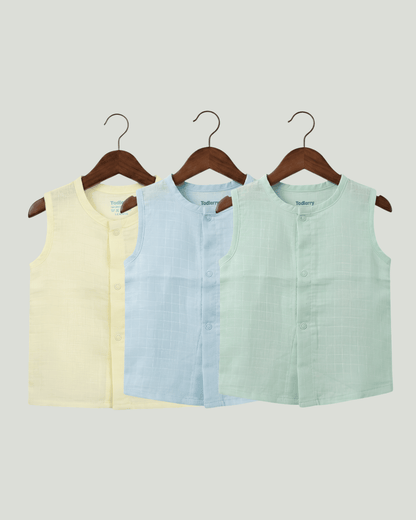 Premium Muslin Sleeveless Jabla for Babies (Pack of 3) – 100% Organic Cotton Infant Vest