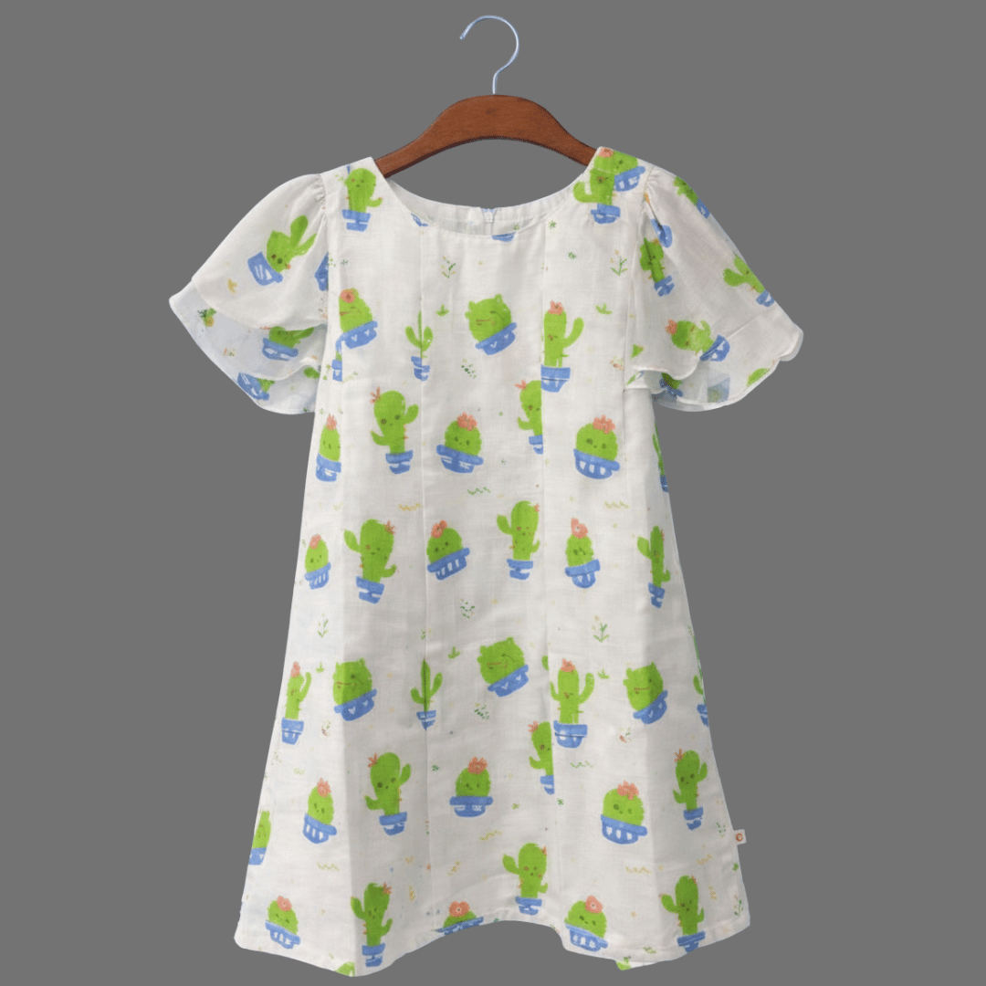 Cute Butterfly Sleeve Cotton Frock for Girls