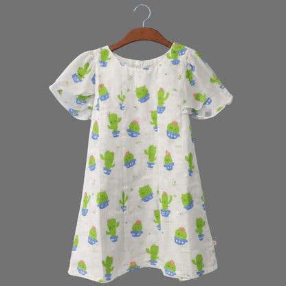 Cute Butterfly Sleeve Cotton Frock for Girls