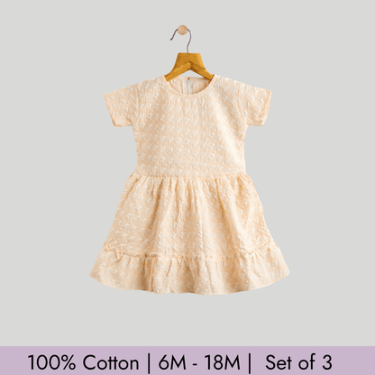 Todlerry Girls Frock | Pack of 3 |Soft & Breathable | 100% Cotton