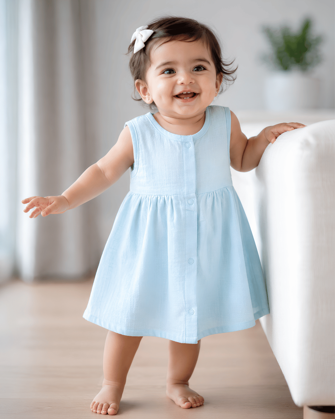Premium Blue Muslin Sleeveless Frock – 100% Organic Cotton Baby Dress