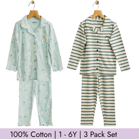 Girl's Night Suit Set of 2 Soft & Breathable 100% Cotton