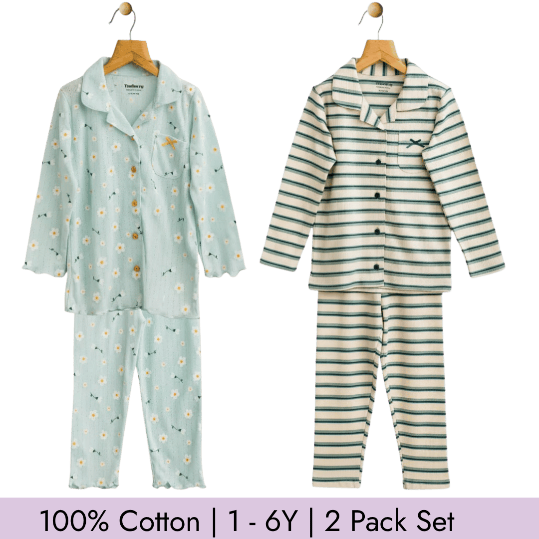Girl's Night Suit Set of 2 Soft & Breathable 100% Cotton