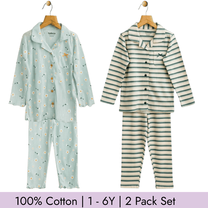 Girl's Night Suit Set of 2 Soft & Breathable 100% Cotton