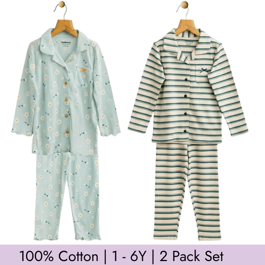 Girl's Night Suit Set of 2 Soft & Breathable 100% Cotton