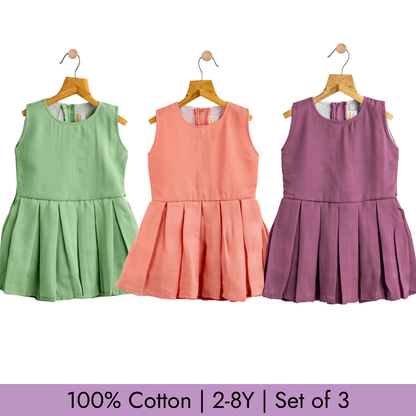 Todlerry Girls Frock | Pack of 3 |Soft & Breathable | 100% Cotton