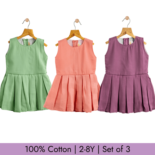 Todlerry Girls Frock | Pack of 3 |Soft & Breathable | 100% Cotton