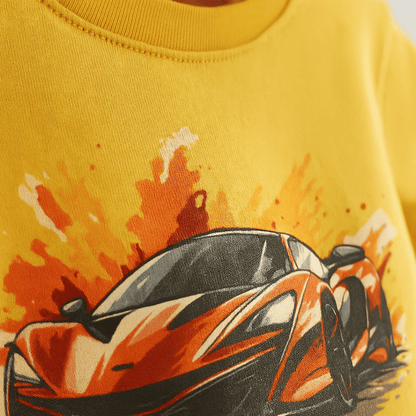 Boys Cotton T-Shirt Mustard Car Print Soft & Breathable 100% Cotton