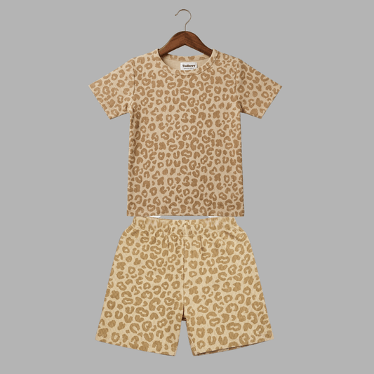 Trendy Half Sleeve Leopard Print Co-ord Set for Kids