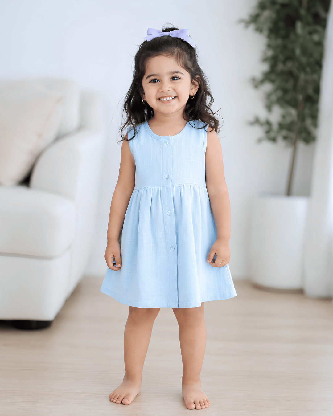 Premium Blue Muslin Sleeveless Frock – 100% Organic Cotton Baby Dress