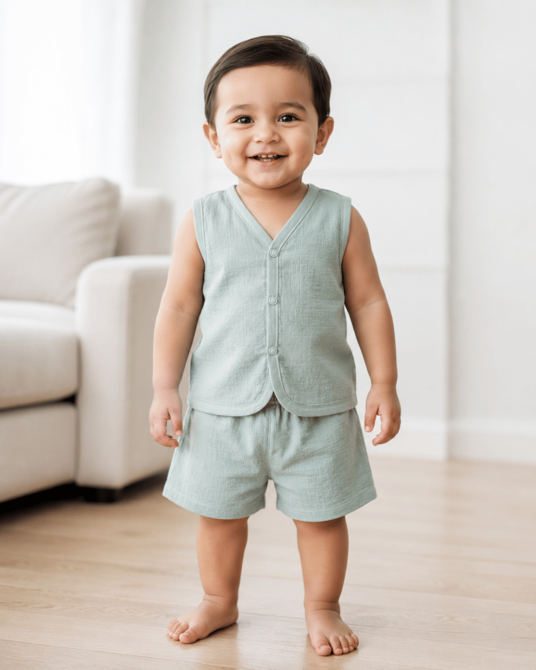 Soft Cotton Baby Mint Colour Jhabla & Shorts Set