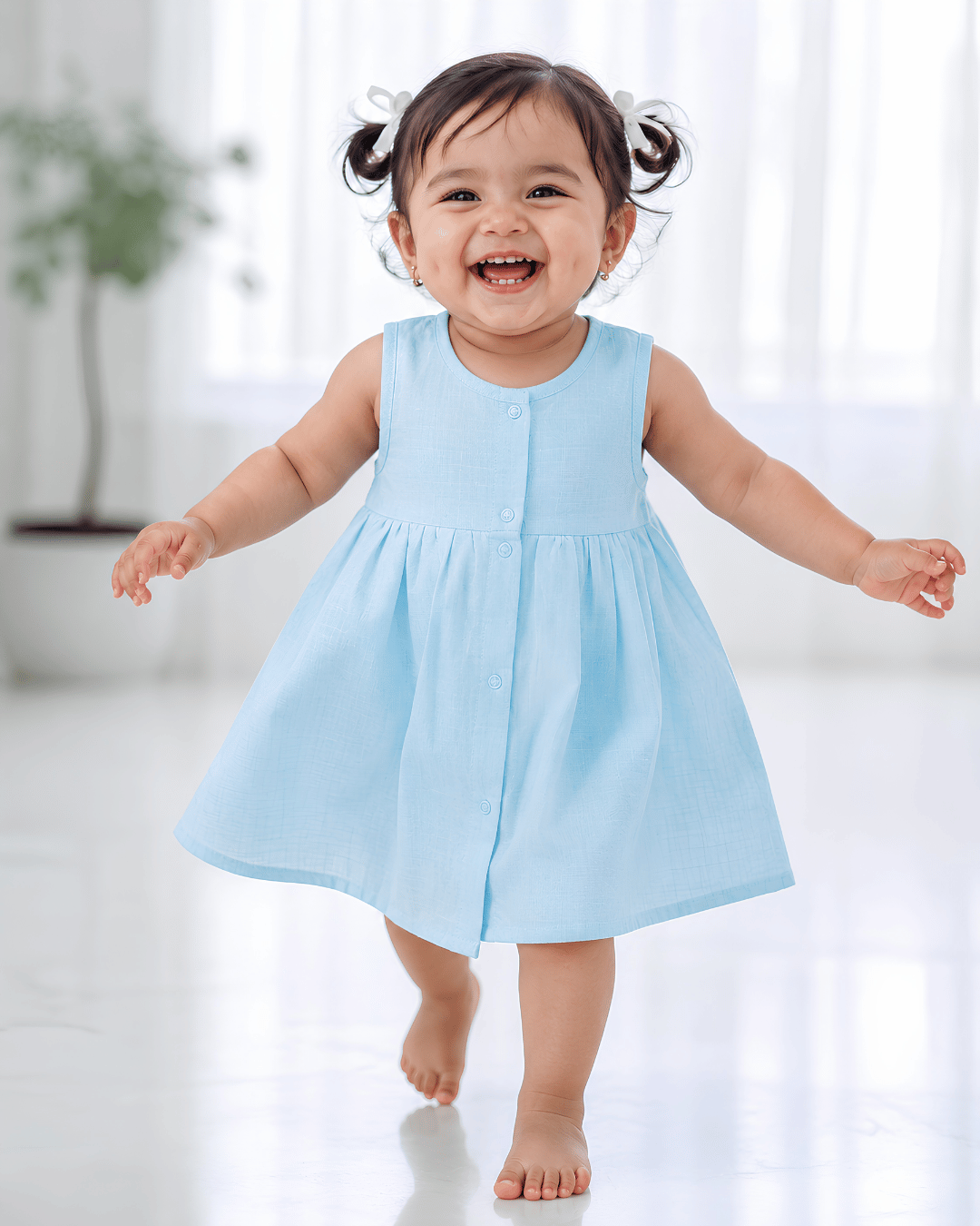 Premium Blue Muslin Sleeveless Frock – 100% Organic Cotton Baby Dress