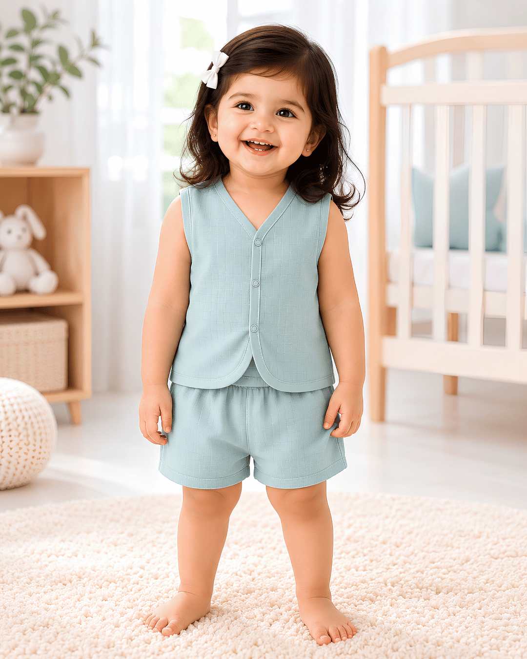 Soft Cotton Baby Mint Colour Jhabla & Shorts Set