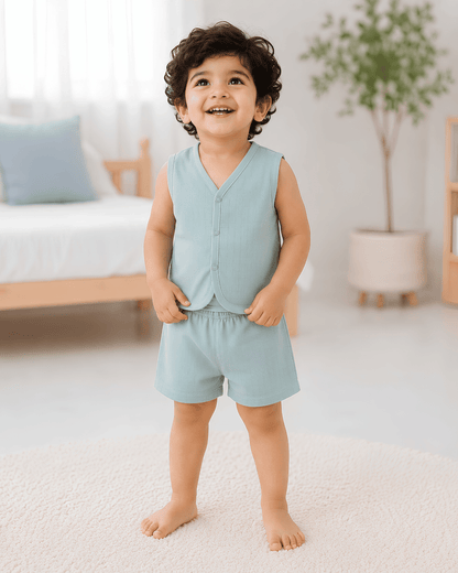 Soft Cotton Baby Mint Colour Jhabla & Shorts Set