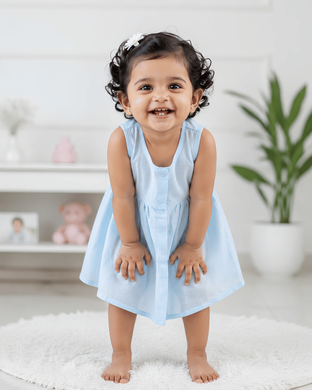 Premium Blue Muslin Sleeveless Frock – 100% Organic Cotton Baby Dress