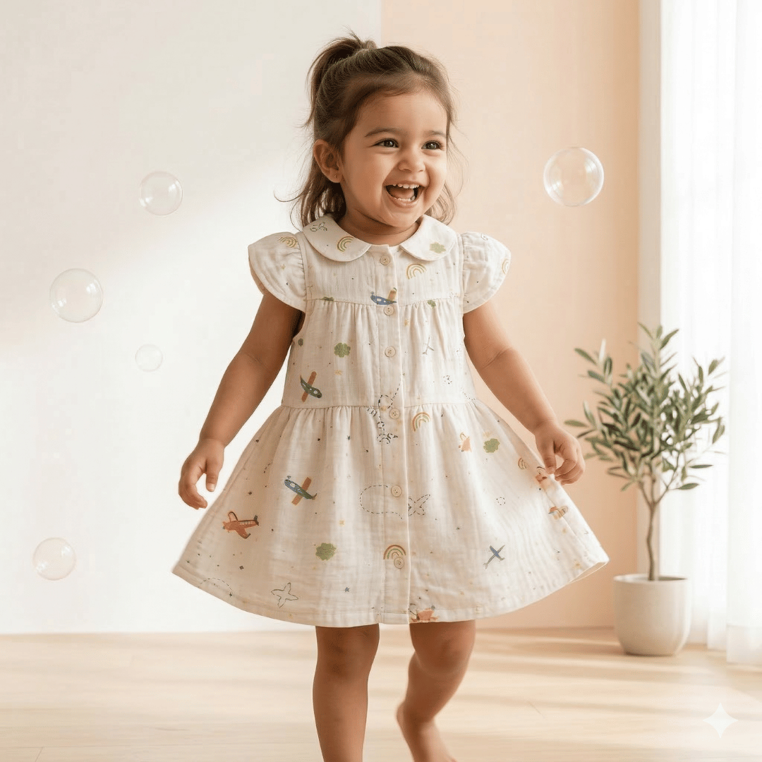 Cotton Cloud Pilot Collar Neck Frock