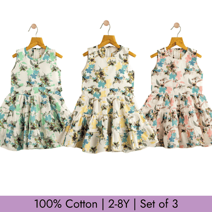 Todlerry Girls Frock | Pack of 3 |Soft & Breathable | 100% Cotton