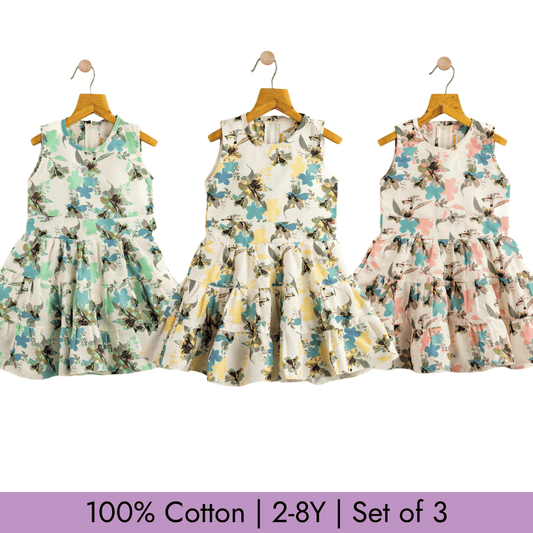 Todlerry Girls Frock | Pack of 3 |Soft & Breathable | 100% Cotton